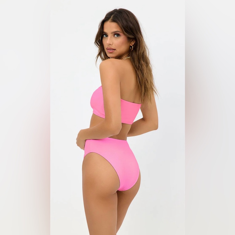 Frankie’s Bikini’s Jenna Ribbed Bandeau Bikini Top in Cherub (Pink) sz S - Picture 3 of 5